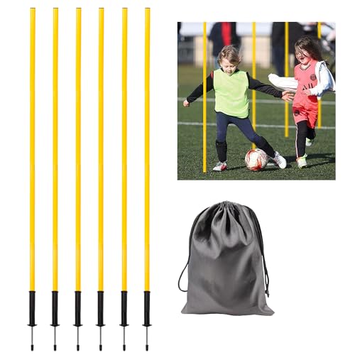 Nbguigdstr 5FT Agility Poles for Soccer,Basketball,Football,Dog,Horse Training-Adjustable Speed and Agility Training Equipment Sports Training Sticks with Ground Spring Nails and Storage Bag (4, Yellow) - Image 1