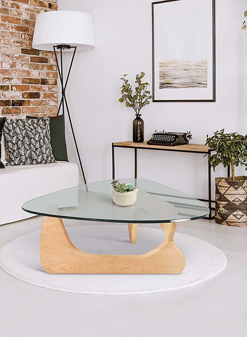 Merry Moments Modern Coffee Table Cafe Table Sofa Side Table End Table Snack Table Fshion Design for Living Room Bedroom Office Retail Tempered Glass Top Solid Wood Base Natural Wood Colour H40xL82xW57 cm Type B  - Image 1