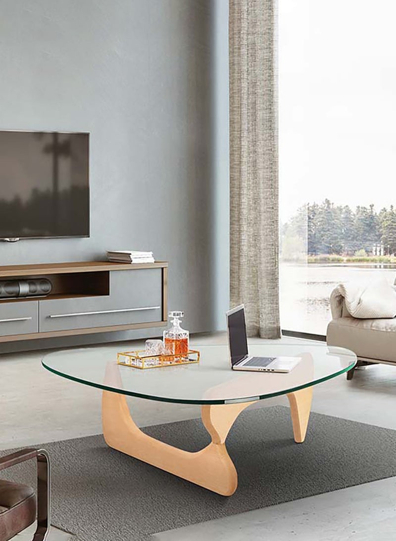 Merry Moments Modern Coffee Table Cafe Table Sofa Side Table End Table Snack Table Fshion Design for Living Room Bedroom Office Retail Tempered Glass Top Solid Wood Base Natural Wood Colour H40xL82xW57 cm Type B  - Image 2