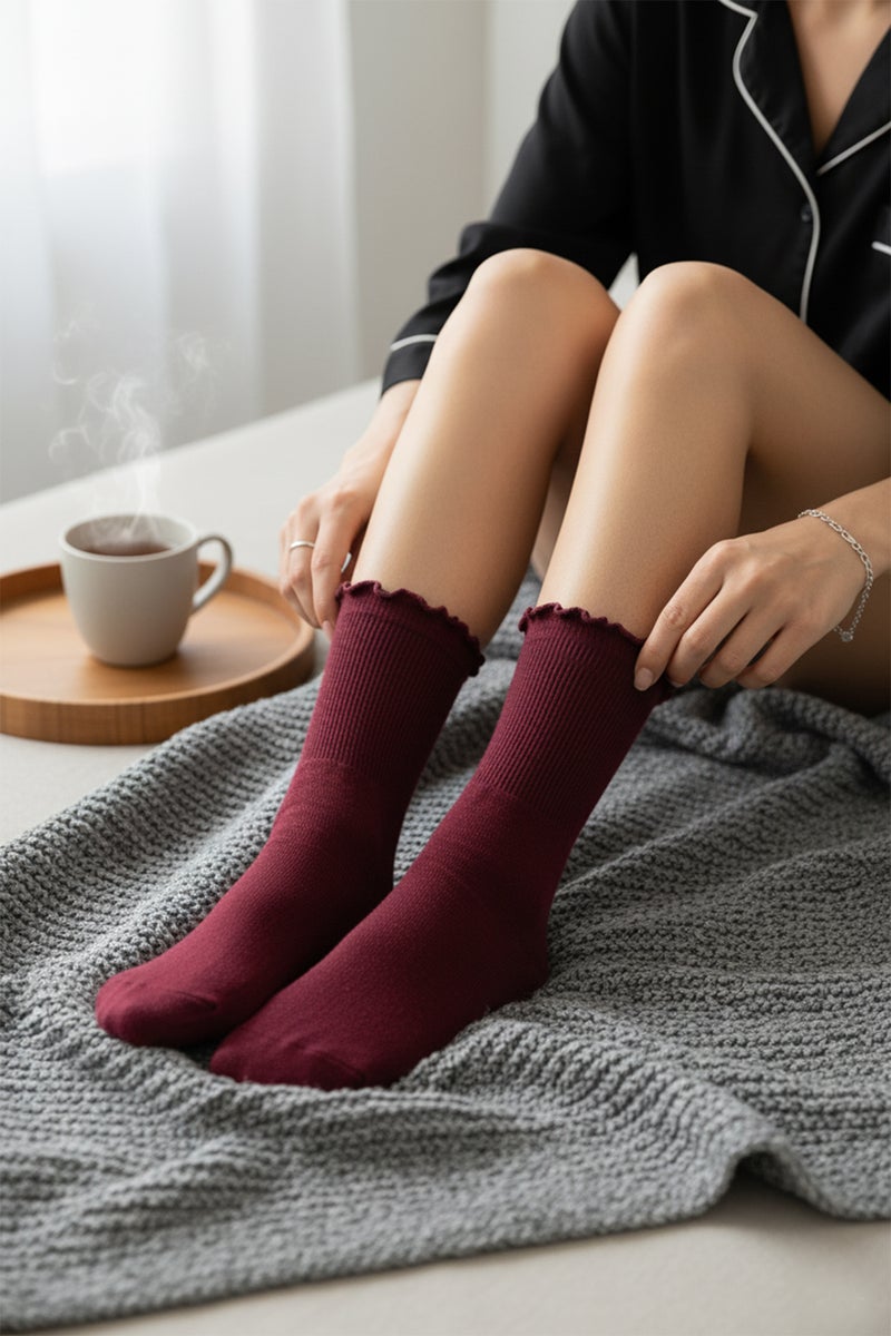 trendyol Burgundy-Powder-Grey 3 Pack Cotton Rubber Mouth Lettuce Detailed Knitted Socks Thmaw24Co00019 - Image 1