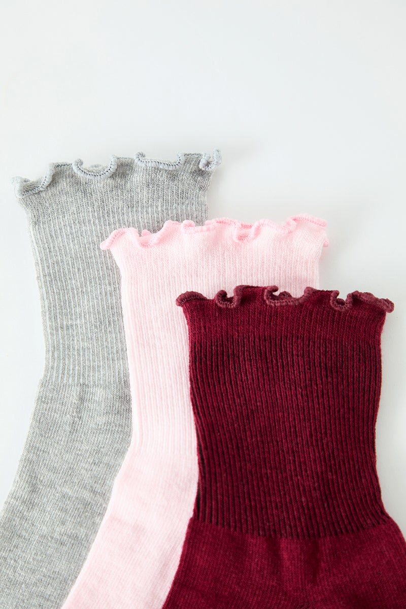 trendyol Burgundy-Powder-Grey 3 Pack Cotton Rubber Mouth Lettuce Detailed Knitted Socks Thmaw24Co00019 - Image 3