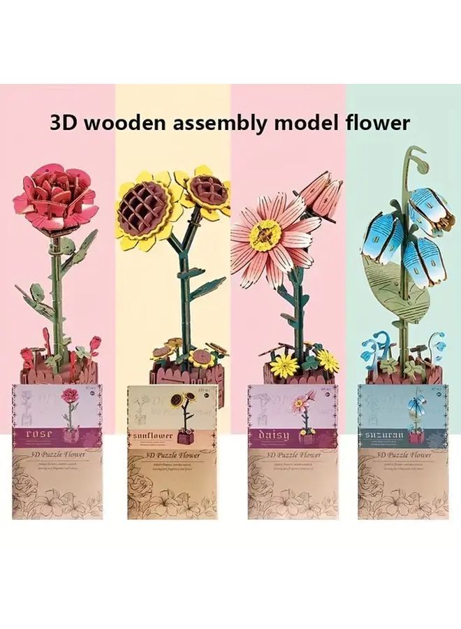 Lily Of The Valley Flower Wood Blocks 3D Jigsaw Puzzle Kit Creative Gift For Adults Teens - Image 2