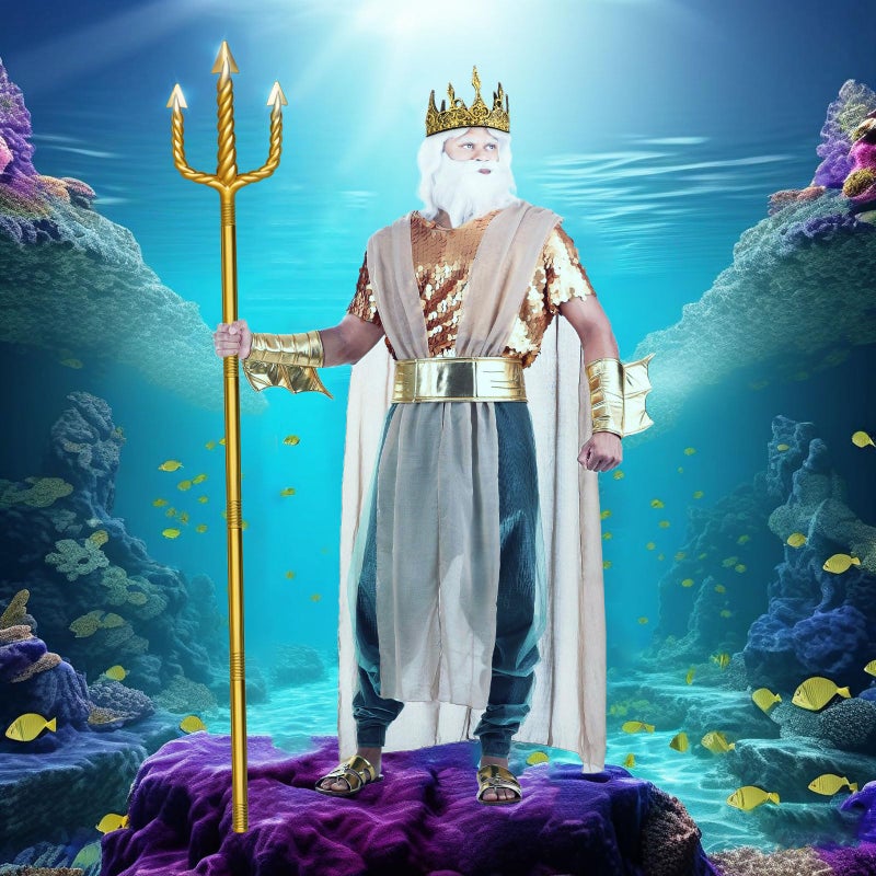 Servllcell Gold Neptune Poseidon Trident and Gold King Crowns,Plastic Trident Staff Foam Crowns Cosplay Set,Halloween Costume Accessory Props - Image 5