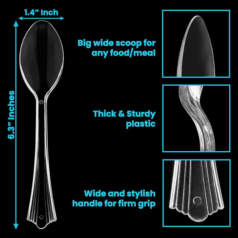 Lonezo [150 Count] Plastic Spoons Clear Spoons Plastic Disposable Eco Friendly Disposable Spoons Shatter Resistant Plastic Spoons Heavy Duty Plastic Cutlery - Image 2