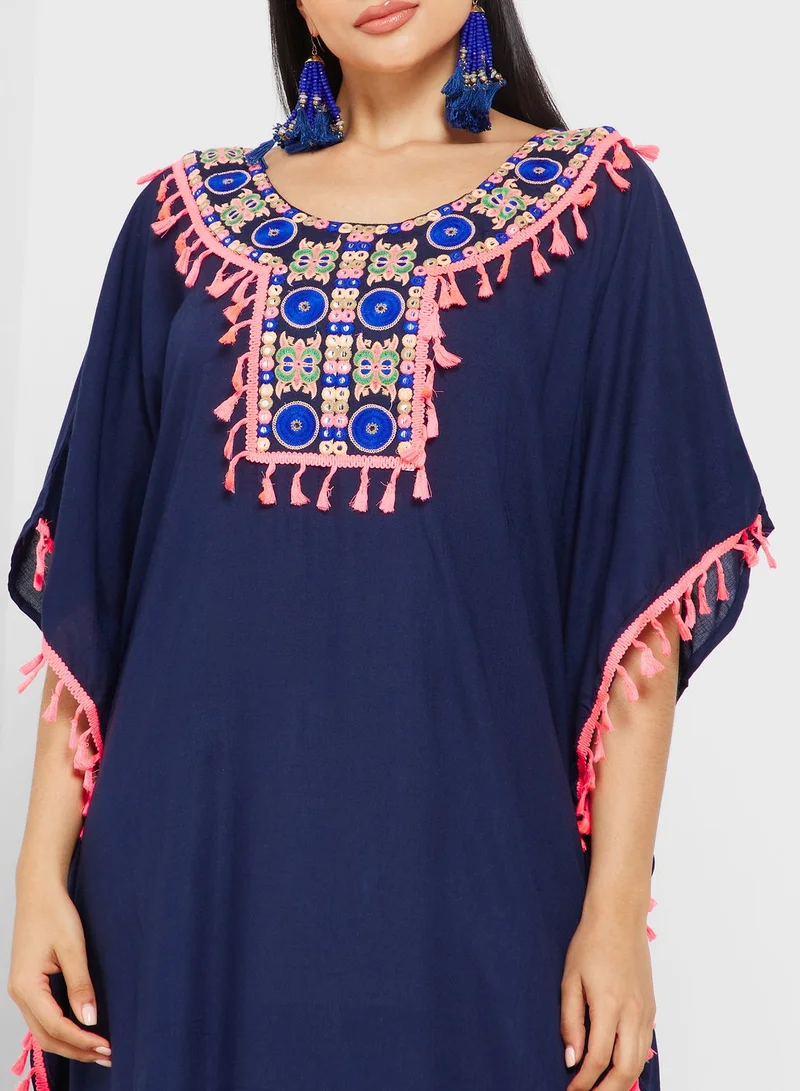 ARABIAN CLOSET Embroidered Flared Sleeve Kaftan