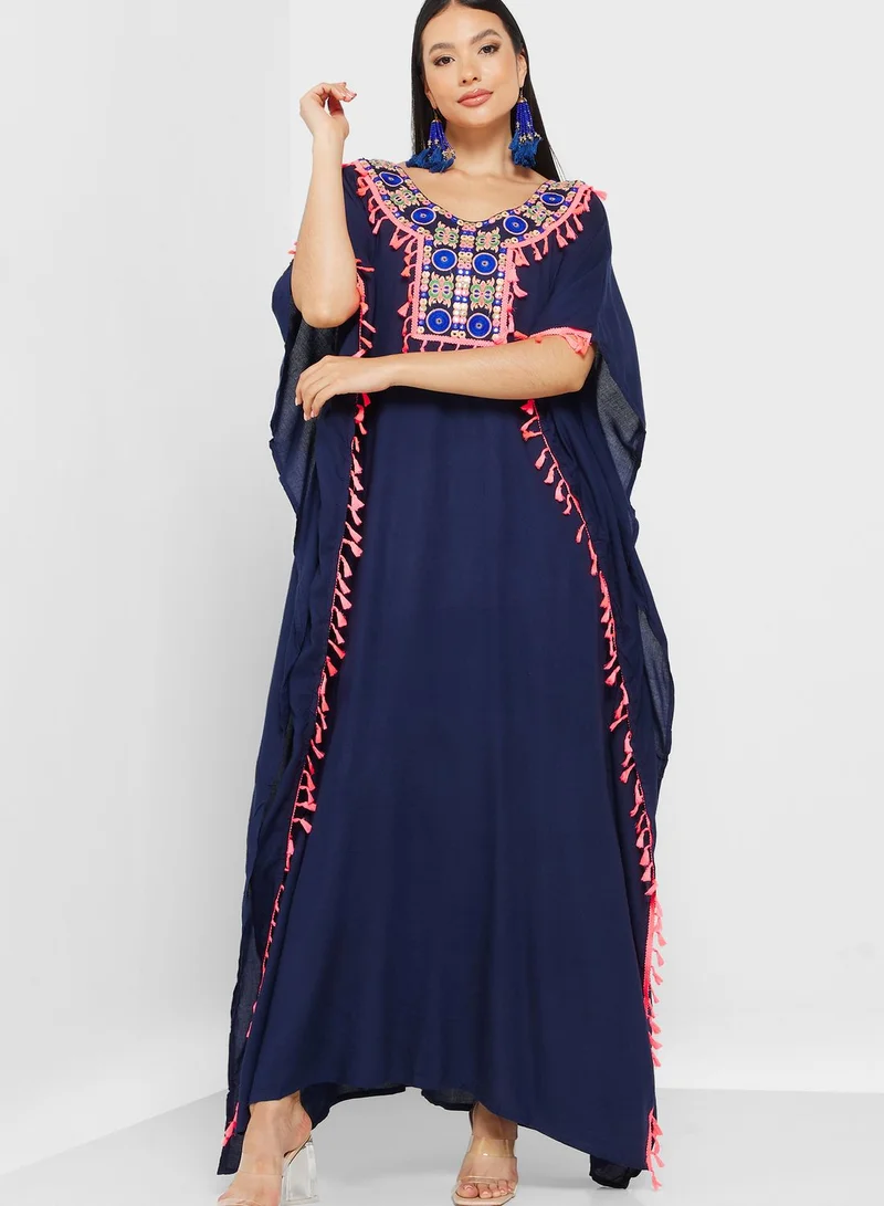 ARABIAN CLOSET Embroidered Flared Sleeve Kaftan