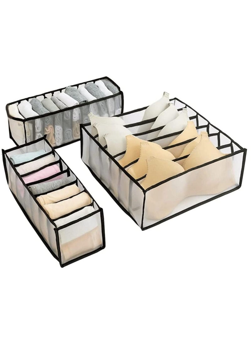 TYCOM Foldable Storage Boxes Bra Underwear Closet Organizer Foldable Container Case Drawer Divider for Necktie Bra Sock Underwear Organizer Home Closet Organizer Boxes Storage (3PCS Black) - Image 2