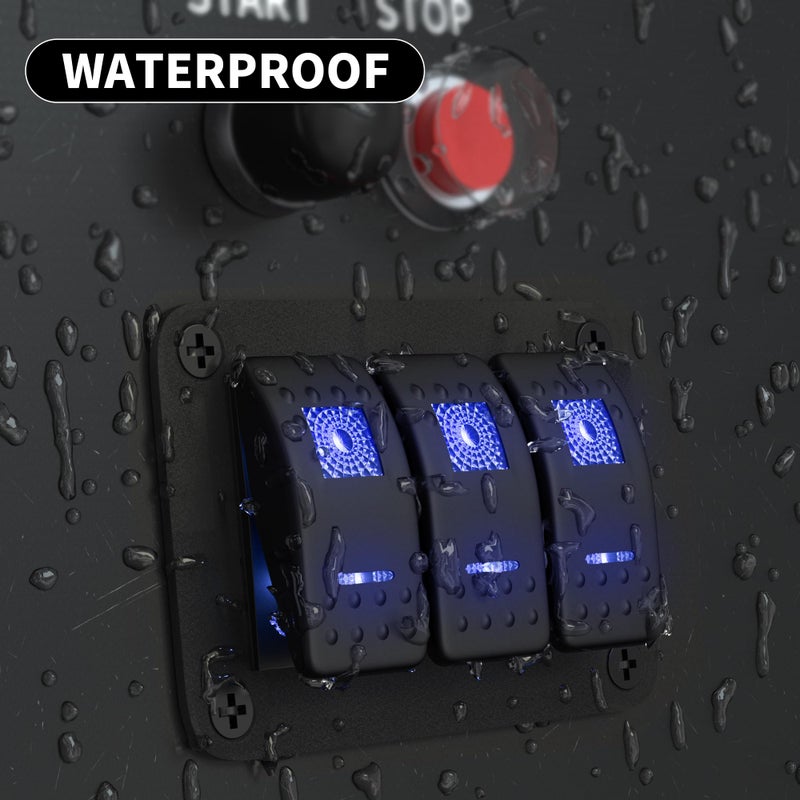 DaierTek Marine Switch Panel Waterproof 12V 3 Gang Rocker Switch Panel Blue LED Light Toggle Switch Aluminum Panel Pre-Wired for Car Truck Boat RV UTV ATV RZR - Image 5
