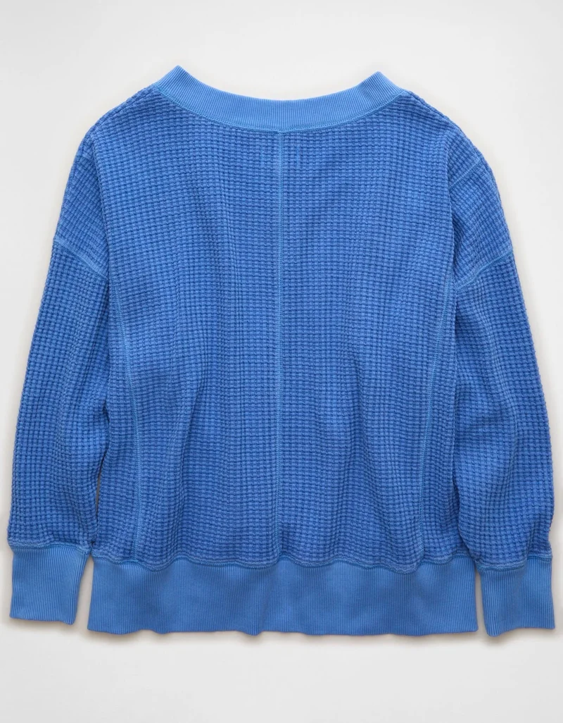 American Eagle  AE Big Hug V-Neck Waffle Sweatshirt for Women | Best Price UAE
