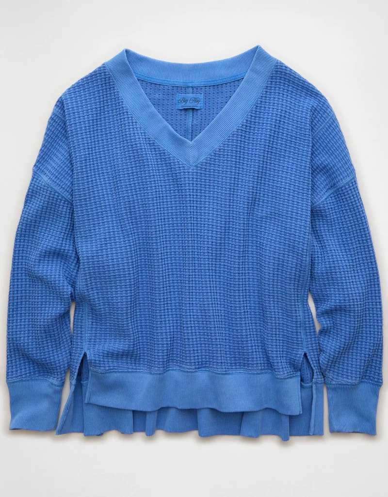 American Eagle  AE Big Hug V-Neck Waffle Sweatshirt for Women | Best Price UAE