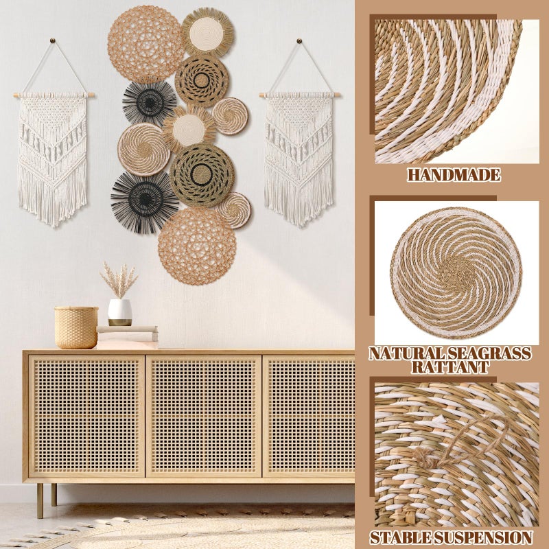 Tatuo 11 Pcs Boho Wall Basket Decor Decorative Bulrush Woven Basket Wall Decor Art Round Farmhouse Hanging Baskets for Kitchen Rustic Home Summer Decorations, Multi Sizes(Flower) - Image 4