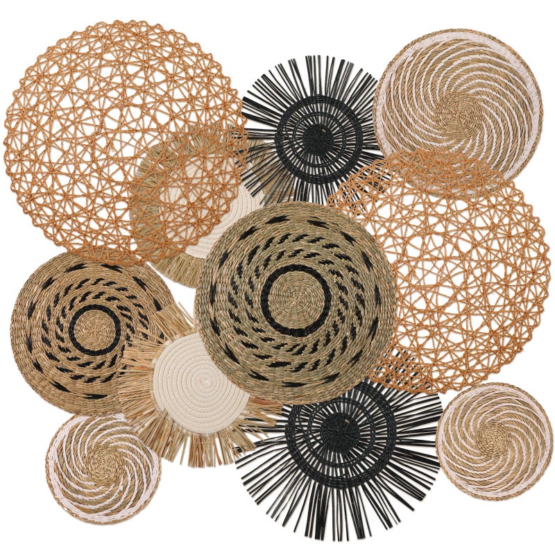 Tatuo 11 Pcs Boho Wall Basket Decor Decorative Bulrush Woven Basket Wall Decor Art Round Farmhouse Hanging Baskets for Kitchen Rustic Home Summer Decorations, Multi Sizes(Flower) - Image 1