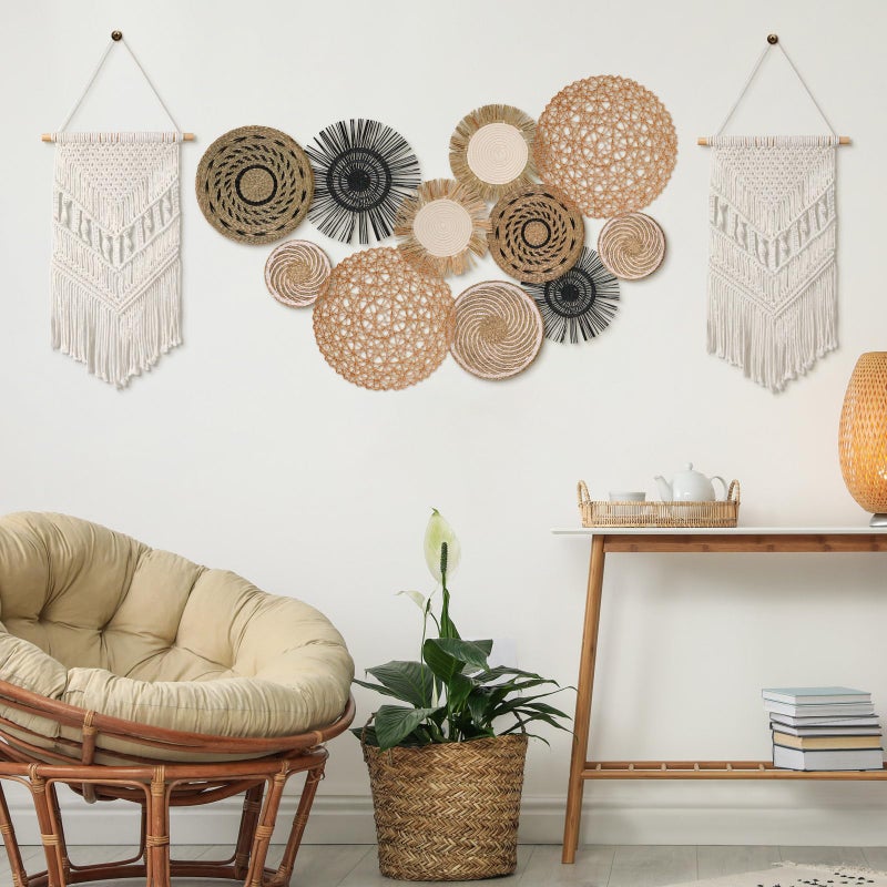 Tatuo 11 Pcs Boho Wall Basket Decor Decorative Bulrush Woven Basket Wall Decor Art Round Farmhouse Hanging Baskets for Kitchen Rustic Home Summer Decorations, Multi Sizes(Flower) - Image 5
