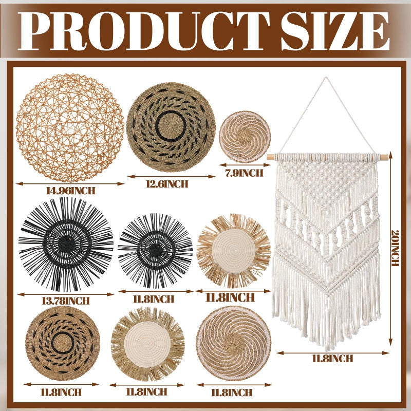 Tatuo 11 Pcs Boho Wall Basket Decor Decorative Bulrush Woven Basket Wall Decor Art Round Farmhouse Hanging Baskets for Kitchen Rustic Home Summer Decorations, Multi Sizes(Flower) - Image 3