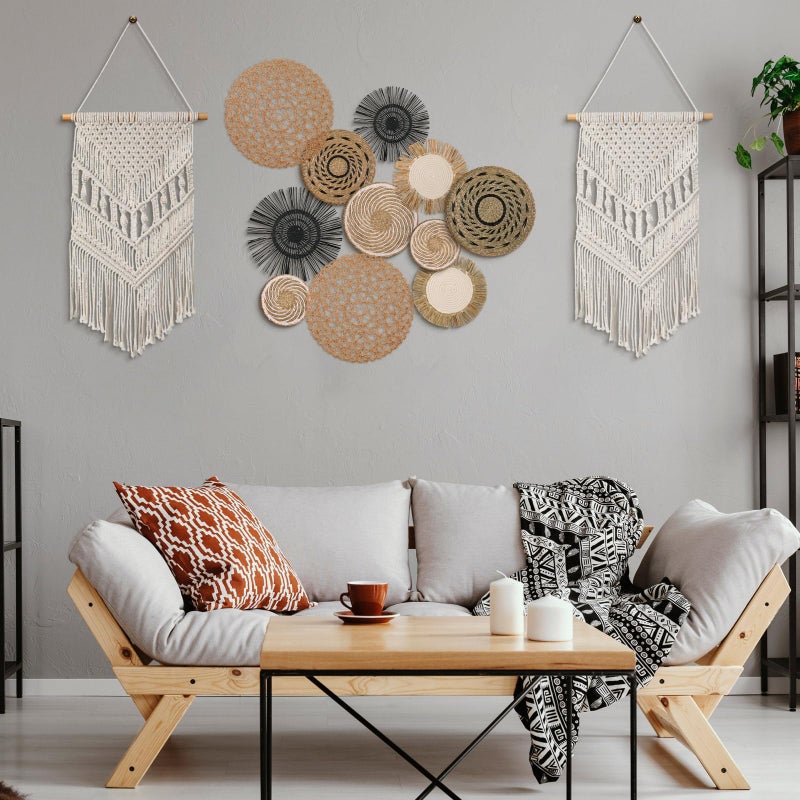 Tatuo 11 Pcs Boho Wall Basket Decor Decorative Bulrush Woven Basket Wall Decor Art Round Farmhouse Hanging Baskets for Kitchen Rustic Home Summer Decorations, Multi Sizes(Flower) - Image 2