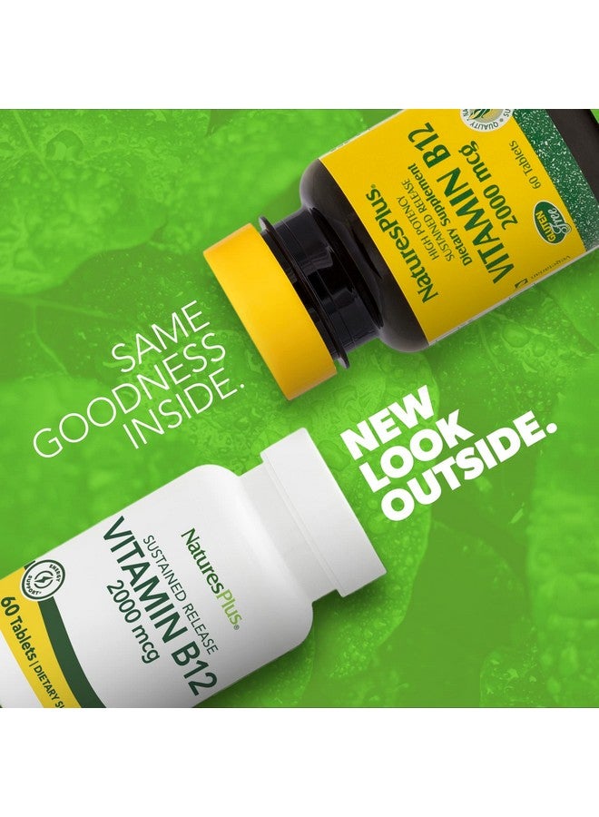 Nature's Plus فيتامين ب12 من ناتشرز بلس (ميثيلكوبالامين) إصدار مستدام 2000 ميكروغرام 60 قرص نباتي عالي الفعالية لدعم خلايا الدم الحمراء معزز طبيعي للطاقة خالي من الغلوتين 60 حصة - Image 3