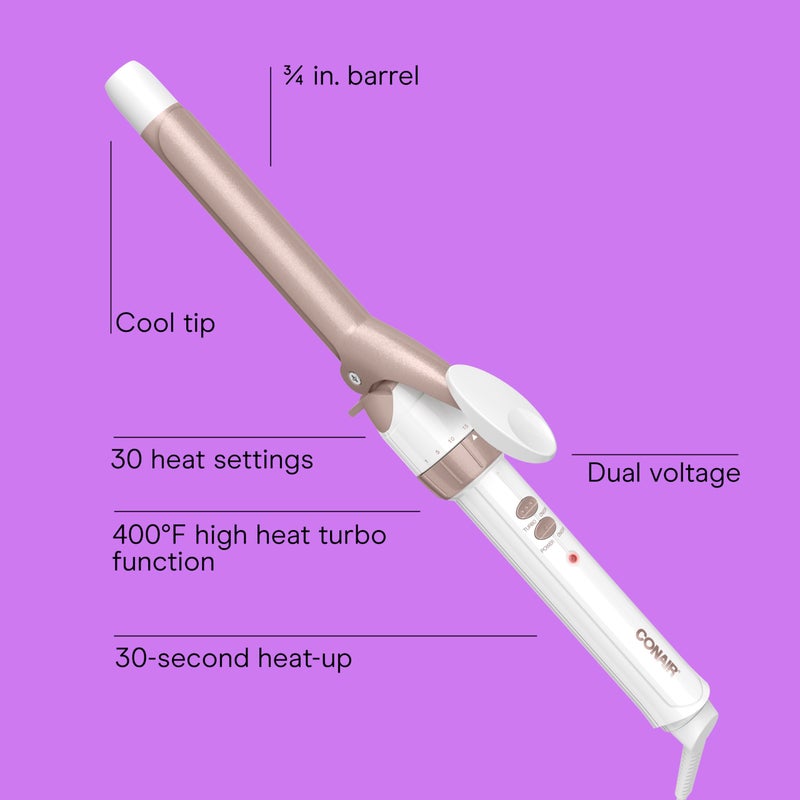 Conair Double Ceramic Â¾-Inch Curling Iron, Â¾-Inch Barrel Creates Tight Curls, Hair Curler for Use on Short, Medium, & Long Hair, White/Rose Gold - Image 2