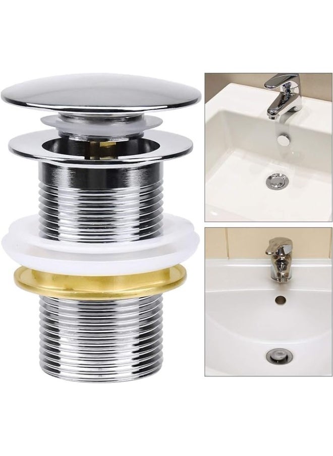 1 1/4 Inch Universal Basin Sink Waste Push Button Design Pop Up Waste With Height 120Mm Drain Valve Set Chrome Plated With Overflows For Bathroom Washbasin Sink Basin Seals