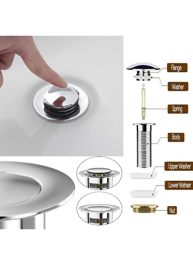 1 1/4 Inch Universal Basin Sink Waste Push Button Design Pop Up Waste With Height 120Mm Drain Valve Set Chrome Plated With Overflows For Bathroom Washbasin Sink Basin Seals
