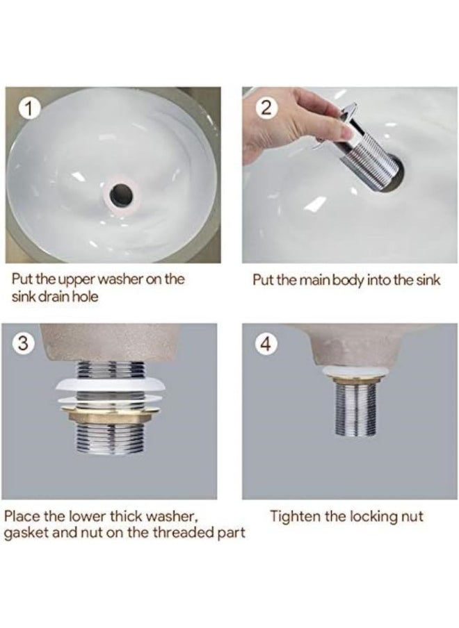 1 1/4 Inch Universal Basin Sink Waste Push Button Design Pop Up Waste With Height 120Mm Drain Valve Set Chrome Plated With Overflows For Bathroom Washbasin Sink Basin Seals