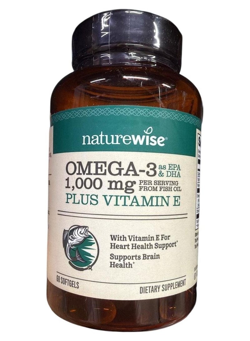 NatureWise أوميغا 3 بتركيز عالٍ 1000 ملغ مع 600 ملغ EPA و400 ملغ DHA وفيتامين E - مكمل لدعم القلب والدماغ والعين والمفاصل والعظام والمناعة للرجال والنساء، 60 حبة - إمداد لمدة 30 يومًا - Image 3