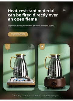 Generic High-looking Household Glass Cold Water Kettle, High Temperature Resistant Cool Boiled Water Cup, Creative Living Room Herbal Tea Ice Water Kettle, Large Capacity-Color:2000ML+[one Pot With Six Cups]+matte Black Iron Tray  - Image 5