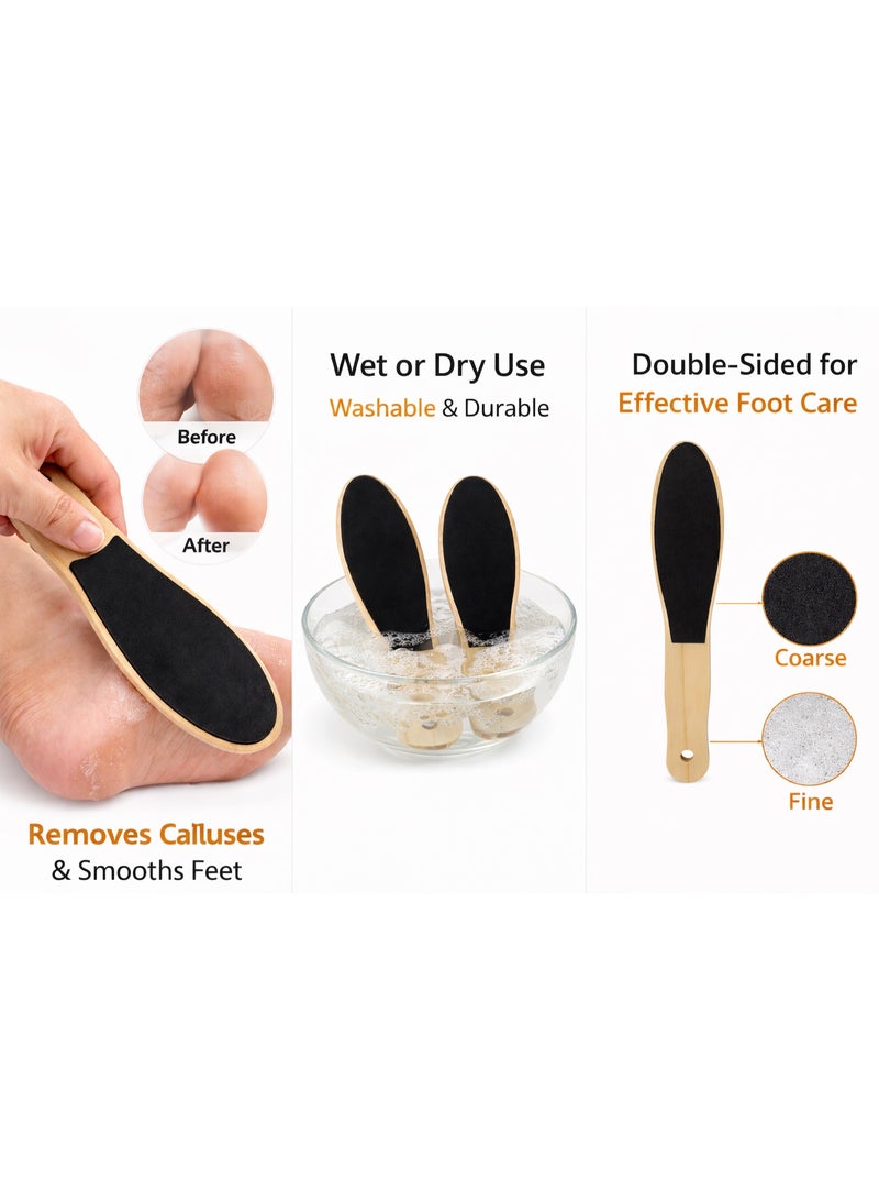 No Label Double Sided Foot File Callus Remover with Wooden Handle – Pedicure Pumice Stone Foot Scrubber for Dead Skin and Rough Heels, Small Portable Foot Care Tool - Image 1
