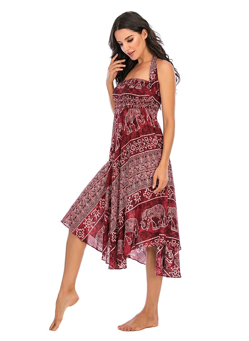 Loquat - Casual Dress Half Skirt Beach Vacation Skirt Two Dresses Full Skirt Red - Image 1