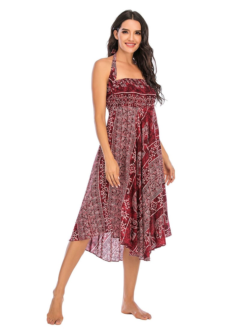 Loquat - Casual Dress Half Skirt Beach Vacation Skirt Two Dresses Full Skirt Red - Image 1