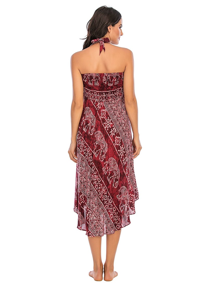 Loquat - Casual Dress Half Skirt Beach Vacation Skirt Two Dresses Full Skirt Red - Image 1