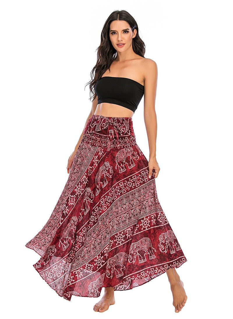 Loquat - Casual Dress Half Skirt Beach Vacation Skirt Two Dresses Full Skirt Red - Image 1