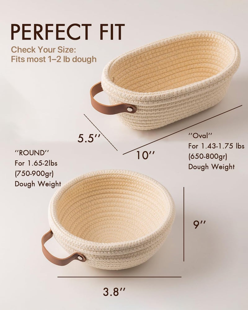 BARoyal Crispier Crust Cotton Rope Banneton Bread Proofing Basket Set, Oval & Round Bread Baskets with Liners & Covers for Artisan Bread Baking, Sourdough Bread Baking Supplies(Cream) - Image 3