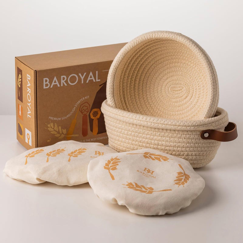 BARoyal Crispier Crust Cotton Rope Banneton Bread Proofing Basket Set, Oval & Round Bread Baskets with Liners & Covers for Artisan Bread Baking, Sourdough Bread Baking Supplies(Cream) - Image 1