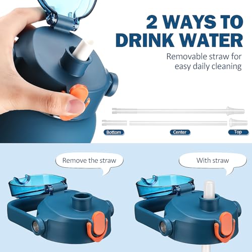 kytffu 56oz Glass Water Bottles with Straw, Motivational Glass Bottle with Silicone Sleeve and Time Marker, Leakproof Large Glass Water Jug for Gym Home Office,Blue - Image 4