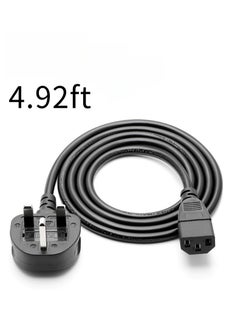 سلك طاقة بريطاني بطول 4.92 قدم مع مصهر 18AWG 13A/250V لأجهزة الكمبيوتر والشاشات والماسحات الضوئية والطابعات، قابس G ثلاثي السنون من المملكة المتحدة، أسود