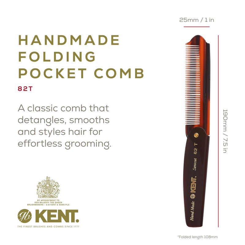 Kent 82T Handmade Folding Pocket Comb for Men, Fine Tooth Hair Comb Straightener for Everyday Grooming Styling Hair, Beard or Mustache, Use Dry or with Balms, Saw Cut Hand Polished, Made in England - Image 2