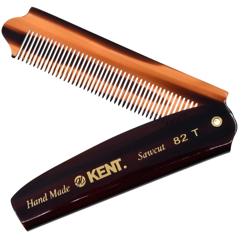 Kent 82T Handmade Folding Pocket Comb for Men, Fine Tooth Hair Comb Straightener for Everyday Grooming Styling Hair, Beard or Mustache, Use Dry or with Balms, Saw Cut Hand Polished, Made in England - Image 1