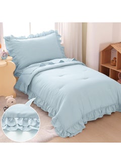 Wowelife Wowelife Toddler Comforter for Girls Blue Toddler Bedding Set 4 Pieces Double Ruffles Comforter Sets  - Image 2