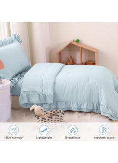 Wowelife Wowelife Toddler Comforter for Girls Blue Toddler Bedding Set 4 Pieces Double Ruffles Comforter Sets  - Image 3