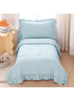 Wowelife Wowelife Toddler Comforter for Girls Blue Toddler Bedding Set 4 Pieces Double Ruffles Comforter Sets  - Image 1