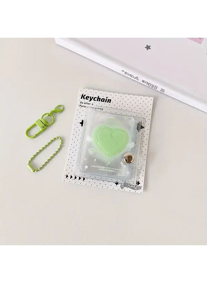 Green PVC Keychain Photo Album Holder with Heart Shaped Clear Window - Image 1