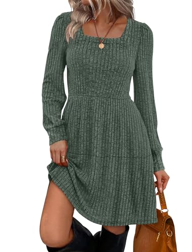 Sampeel Sweater Dress for Women Fall Tiered Teacher Flattering Spring Dresses to Hide Tummy Green S - Image 1