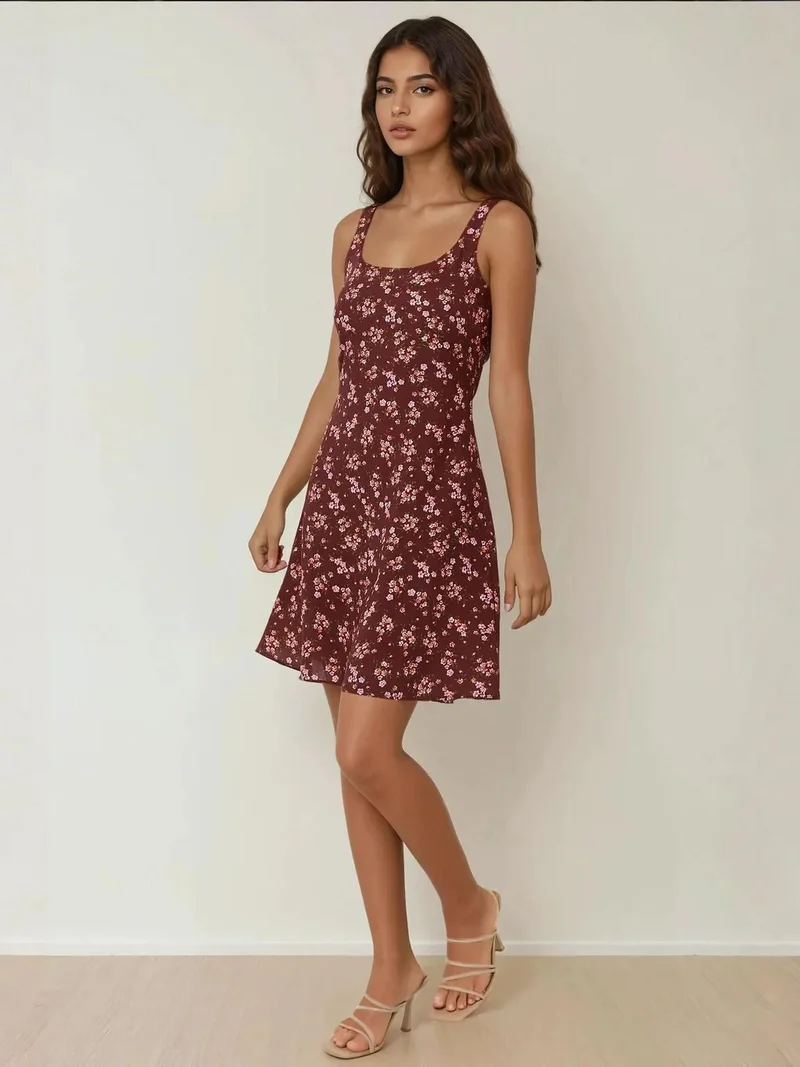 HICCUP Black U Collar Printed Fitted Mini Dress for Women | Best Price UAE