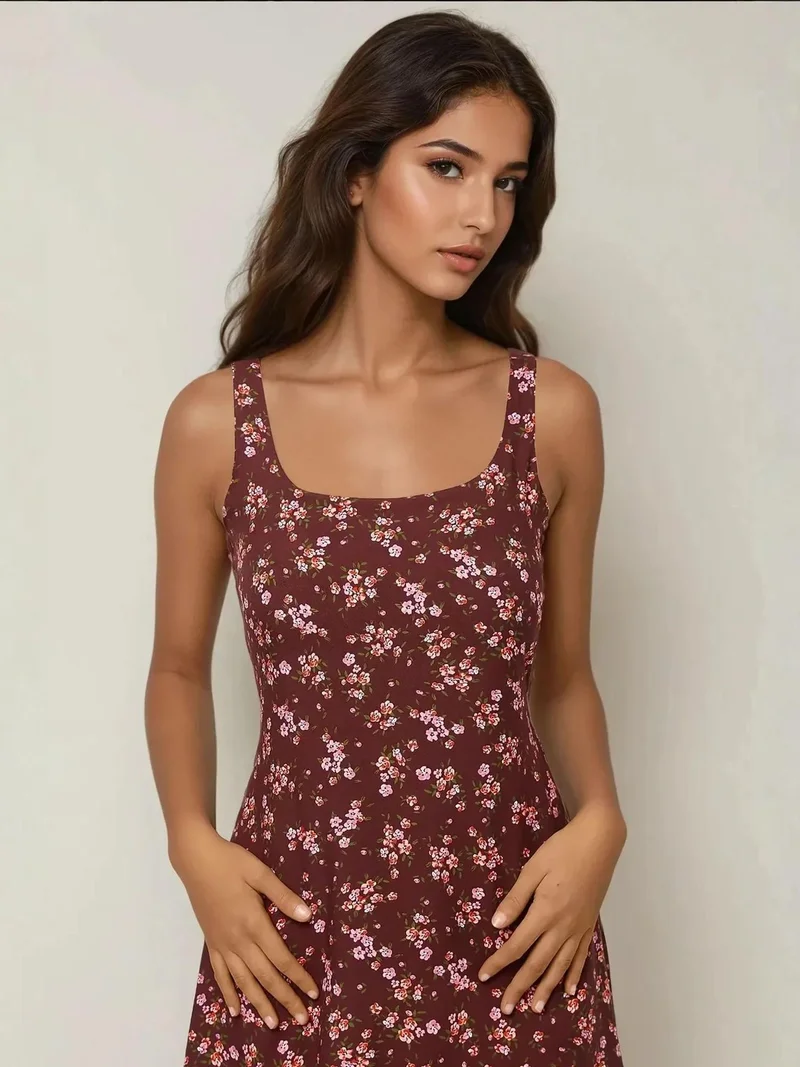 HICCUP Black U Collar Printed Fitted Mini Dress for Women | Best Price UAE