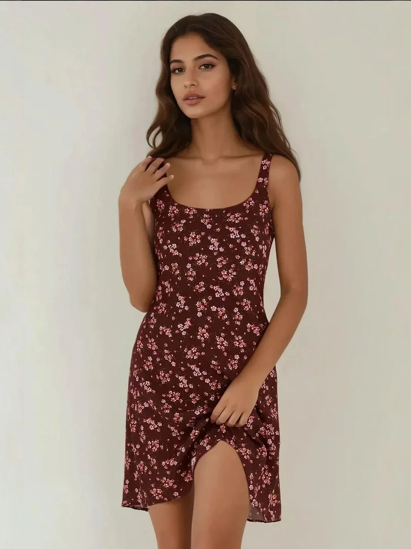 زوبعة فستان قصير ضيق مطبوع بياقة على شكل حرف