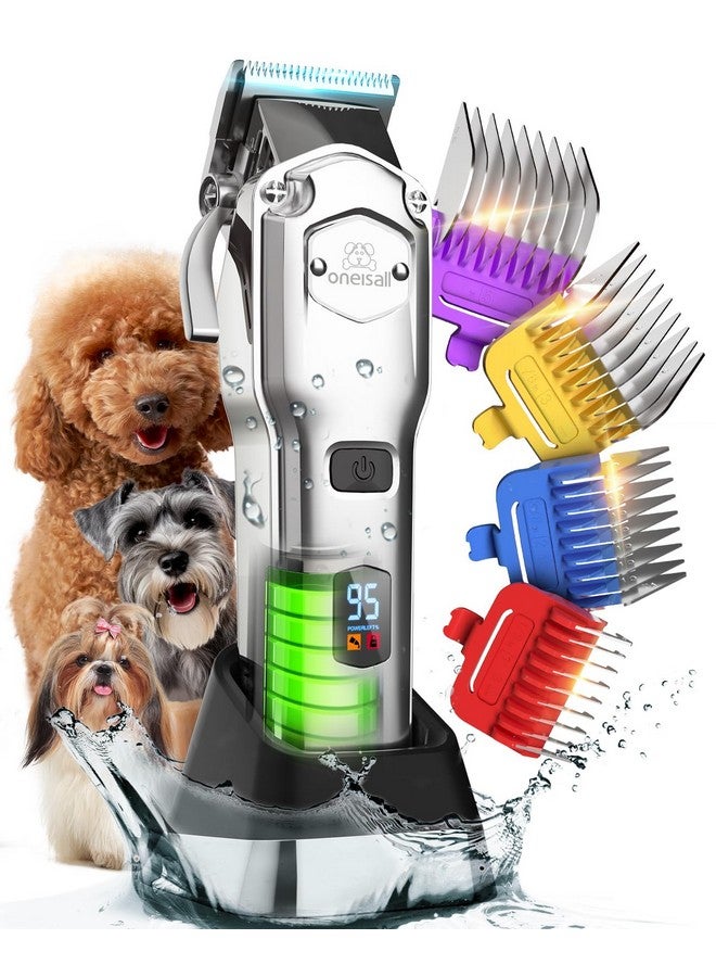 oneisall Dog Clippers for Grooming Thick Hair Professional,Cordless/Low Noise Pet Grooming Kit with Detachable Metal Combs, Rechargeable Heavy-Duty Pet Clippers for Thick/Curly/Fine/Wavy Hair (Sliver) - Image 1