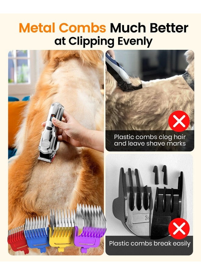 oneisall Dog Clippers for Grooming Thick Hair Professional,Cordless/Low Noise Pet Grooming Kit with Detachable Metal Combs, Rechargeable Heavy-Duty Pet Clippers for Thick/Curly/Fine/Wavy Hair (Sliver) - Image 3