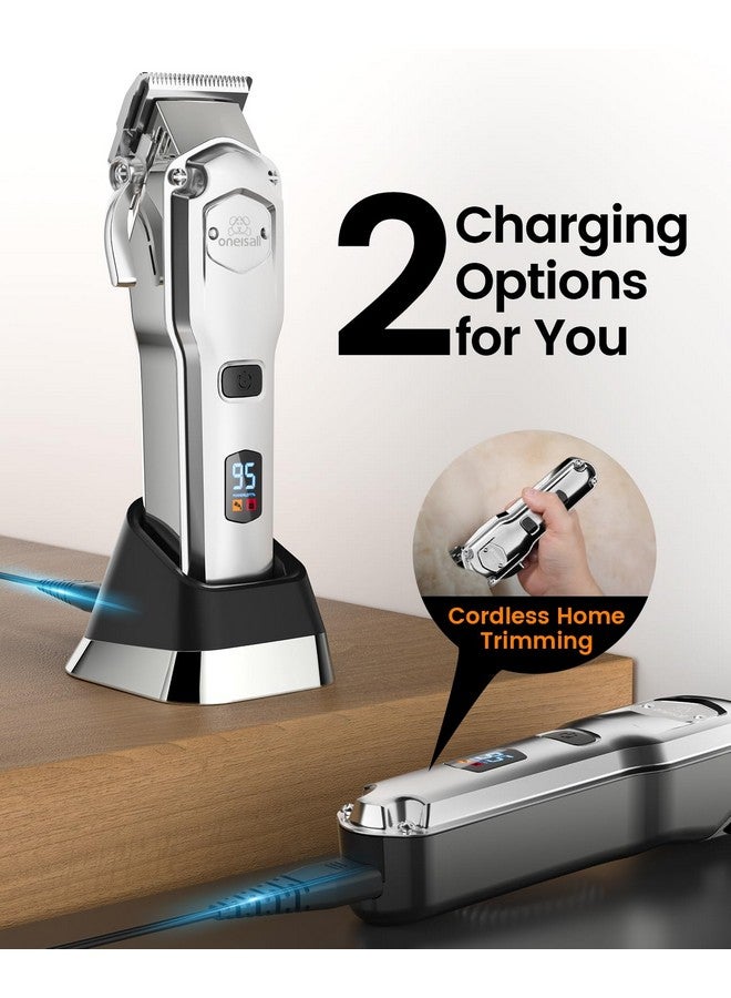 oneisall Dog Clippers for Grooming Thick Hair Professional,Cordless/Low Noise Pet Grooming Kit with Detachable Metal Combs, Rechargeable Heavy-Duty Pet Clippers for Thick/Curly/Fine/Wavy Hair (Sliver) - Image 4