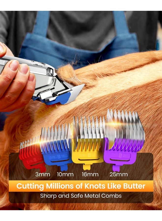 oneisall Dog Clippers for Grooming Thick Hair Professional,Cordless/Low Noise Pet Grooming Kit with Detachable Metal Combs, Rechargeable Heavy-Duty Pet Clippers for Thick/Curly/Fine/Wavy Hair (Sliver) - Image 2