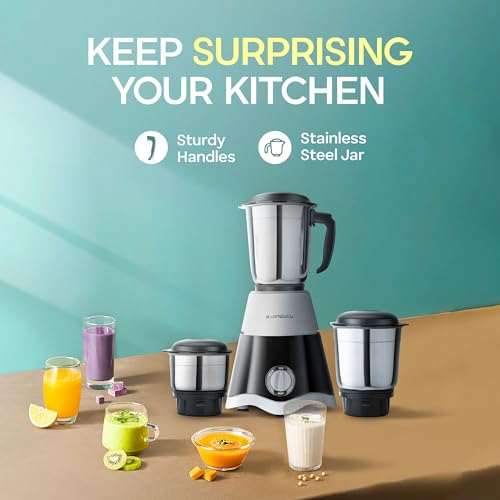 Longway Super Dlx Mixer Grinder | Up to 700 Watt Powerful Motor | 3 Jars for Grinding, Mixing, Juicing | 2 Year Warranty (Black & Gray, 3 Jars) - Image 5